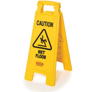 Image sur Panneau de sécurité recto verso Rubbermaid® « Attention plancher mouillé » - 26", jaune