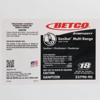 Picture of Betco Symplicity Sanibet Multi-Range End User Label 